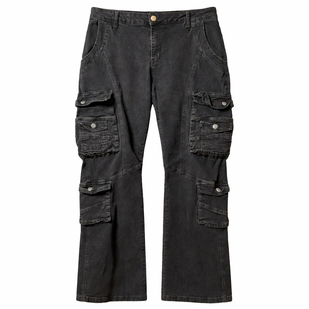 FASHION NOVA Cargo Jean Sz 16 Black Stretch 90s Y2K Grunge Skater Goth Baggy GUC